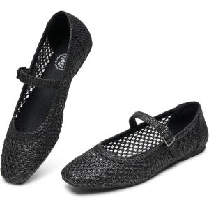 imageTrary Mary Jane Shoes Women Woven Flats for Women Dressy Ballet Flats Squared Toe Mesh Mary Jane Flats ShoesBlack Woven