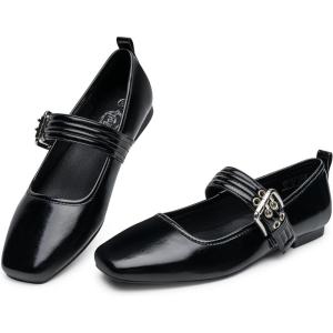 imageTrary Womens Ballet FlatsMary Jane Shoes for WomenSquare Toe Dressy Comfortable ShoesBlack