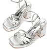 imageTrary Gold ampamp White Heels  Square Toe 3 inch Platform Strappy ampamp Block Heels for Wide Feet Ankle Strap Y2k Shoes for PromSilver Pu
