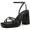 imageTrary Gold ampamp White Heels  Square Toe 3 inch Platform Strappy ampamp Block Heels for Wide Feet Ankle Strap Y2k Shoes for PromBlack Pu
