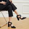 imageTrary Womens Low Heels Pumps Chunky Closed Pointed Toe Block Heels for Women Dress Shoes Elastic Crisscross Strappy 35 Inch Comfortable for Wedding Bridal PromBlack