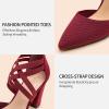 imageTrary Womens Low Heels Pumps Chunky Closed Pointed Toe Block Heels for Women Dress Shoes Elastic Crisscross Strappy 35 Inch Comfortable for Wedding Bridal PromWine Red