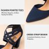 imageTrary Womens Low Heels Pumps Chunky Closed Pointed Toe Block Heels for Women Dress Shoes Elastic Crisscross Strappy 35 Inch Comfortable for Wedding Bridal PromNavy Blue
