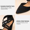 imageTrary Womens Low Heels Pumps Chunky Closed Pointed Toe Block Heels for Women Dress Shoes Elastic Crisscross Strappy 35 Inch Comfortable for Wedding Bridal PromBlack