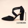 imageTrary Womens Low Heels Pumps Chunky Closed Pointed Toe Block Heels for Women Dress Shoes Elastic Crisscross Strappy 35 Inch Comfortable for Wedding Bridal PromBlack