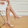 imageTrary Womens Low Heels Pumps Chunky Closed Pointed Toe Block Heels for Women Dress Shoes Elastic Crisscross Strappy 35 Inch Comfortable for Wedding Bridal PromNude