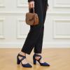 imageTrary Womens Low Heels Pumps Chunky Closed Pointed Toe Block Heels for Women Dress Shoes Elastic Crisscross Strappy 35 Inch Comfortable for Wedding Bridal PromNavy Blue