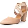 imageTrary Womens Low Heels Pumps Chunky Closed Pointed Toe Block Heels for Women Dress Shoes Elastic Crisscross Strappy 35 Inch Comfortable for Wedding Bridal PromNude