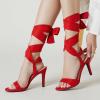 imageTrary Pink Purple Nude Red Black Heels for Women Lace Up Chunky Heels for Women Strappy Heels for Women Sandals High Platform Stripper Heels Comfortable Wide Width Tie Up Heels 3 Inch Open ToeStiletto Red
