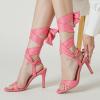 imageTrary Pink Purple Nude Red Black Heels for Women Lace Up Chunky Heels for Women Strappy Heels for Women Sandals High Platform Stripper Heels Comfortable Wide Width Tie Up Heels 3 Inch Open ToeStiletto Pink