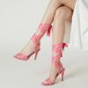 imageTrary Pink Purple Nude Red Black Heels for Women Lace Up Chunky Heels for Women Strappy Heels for Women Sandals High Platform Stripper Heels Comfortable Wide Width Tie Up Heels 3 Inch Open ToeStiletto Pink