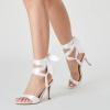 imageTrary Pink Purple Nude Red Black Heels for Women Lace Up Chunky Heels for Women Strappy Heels for Women Sandals High Platform Stripper Heels Comfortable Wide Width Tie Up Heels 3 Inch Open ToeWhite Silk