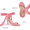 imageTrary Pink Purple Nude Red Black Heels for Women Lace Up Chunky Heels for Women Strappy Heels for Women Sandals High Platform Stripper Heels Comfortable Wide Width Tie Up Heels 3 Inch Open ToeStiletto Pink