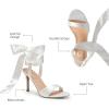 imageTrary Pink Purple Nude Red Black Heels for Women Lace Up Chunky Heels for Women Strappy Heels for Women Sandals High Platform Stripper Heels Comfortable Wide Width Tie Up Heels 3 Inch Open ToeWhite Silk