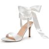imageTrary Pink Purple Nude Red Black Heels for Women Lace Up Chunky Heels for Women Strappy Heels for Women Sandals High Platform Stripper Heels Comfortable Wide Width Tie Up Heels 3 Inch Open ToeWhite Silk