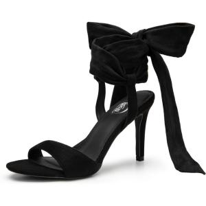 imageTrary Pink Purple Nude Red Black Heels for Women Lace Up Chunky Heels for Women Strappy Heels for Women Sandals High Platform Stripper Heels Comfortable Wide Width Tie Up Heels 3 Inch Open ToeBlack Suede