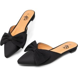 imageTrary Womens Black Bow Pointed Toe Mules Modern Mule Size 5Black Suede