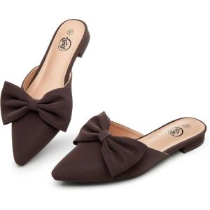 imageTrary Womens Black Bow Pointed Toe Mules Modern Mule Size 5Matte Pu Coffee