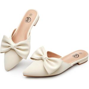 imageTrary Womens Black Bow Pointed Toe Mules Modern Mule Size 5Matte Pu White