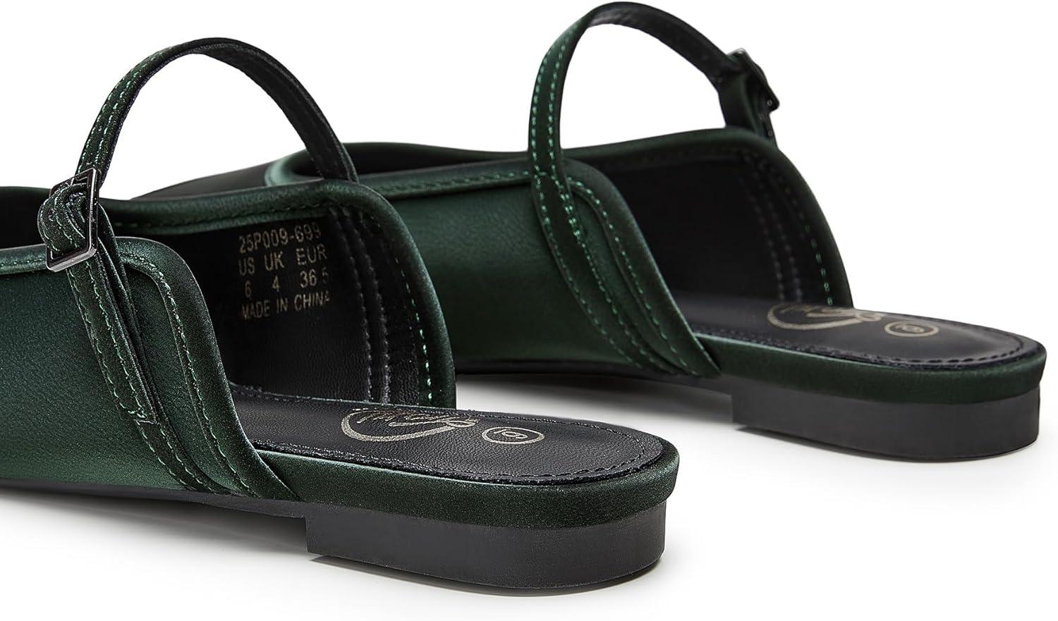 imageTrary Mules for Woman Mary Jane Flat Shoes Slip on Comfortable Backless Loafers Flats Square Toe Office Casual VintageDeep Forest Green