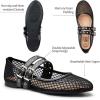 imageTrary Ballet Flats for WomenMesh Mary Jane ShoesDouble Buckle Strap Spring Summer Shoes Comfortable DressyBlack