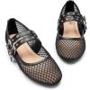 imageTrary Ballet Flats for WomenMesh Mary Jane ShoesDouble Buckle Strap Spring Summer Shoes Comfortable DressyBlack