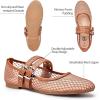 imageTrary Ballet Flats for WomenMesh Mary Jane ShoesDouble Buckle Strap Spring Summer Shoes Comfortable DressyBrown