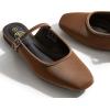 imageTrary Mules for Woman Mary Jane Flat Shoes Slip on Comfortable Backless Loafers Flats Square Toe Office Casual VintageCocoa Brown