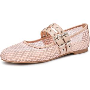 imageTrary Ballet Flats for WomenMesh Mary Jane ShoesDouble Buckle Strap Spring Summer Shoes Comfortable DressyNude