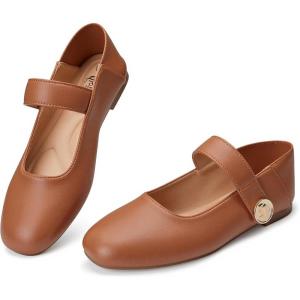 imageTrary Flats for Women Mary Jane Shoes Dress Shoes for Women Comfortable Business Office Casual with VelcroBrown