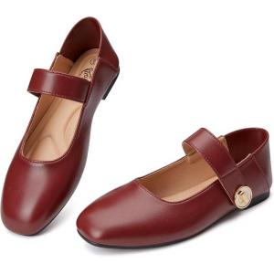 imageTrary Flats for Women Mary Jane Shoes Dress Shoes for Women Comfortable Business Office Casual with VelcroBurgundy