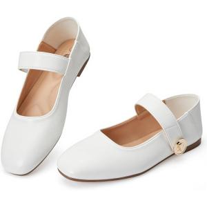 imageTrary Flats for Women Mary Jane Shoes Dress Shoes for Women Comfortable Business Office Casual with VelcroWhite