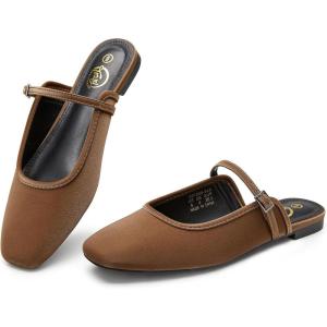 imageTrary Mules for Woman Mary Jane Flat Shoes Slip on Comfortable Backless Loafers Flats Square Toe Office Casual VintageCocoa Brown
