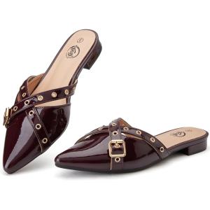 imageTrary Mules for WomenComfortable Pointed Toe FlatsBackless Loafers SlipOns Womens ClogsBusiness Casual Fall Winter Shoes Women DressyBurgundy