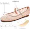imageTrary Ballet Flats for Women Closed Round Toe Mary Jane Shoes Women Cute Bowknot NonSlip Dressy Shoes Elastic Strap Comfortable Womens Flats for AllYear Daily Work CausalMesh Nude