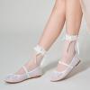 imageTrary Ballet Flats for Women Closed Round Toe Mary Jane Shoes Women Cute Bowknot NonSlip Dressy Shoes Elastic Strap Comfortable Womens Flats for AllYear Daily Work CausalMesh White