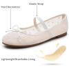 imageTrary Ballet Flats for Women Closed Round Toe Mary Jane Shoes Women Cute Bowknot NonSlip Dressy Shoes Elastic Strap Comfortable Womens Flats for AllYear Daily Work CausalMesh White