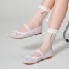imageTrary Ballet Flats for Women Closed Round Toe Mary Jane Shoes Women Cute Bowknot NonSlip Dressy Shoes Elastic Strap Comfortable Womens Flats for AllYear Daily Work CausalMesh White