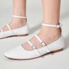 imageTrary Flat Shoes Women Square Toe Flats for Women ThreeStrap Metal Buckle Mary Jane Ballet Flats Comfortable Dressy Casual Slipon Work Daily Soft Flat ShoesWhite
