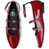 imageTrary Flat Shoes Women Square Toe Flats for Women ThreeStrap Metal Buckle Mary Jane Ballet Flats Comfortable Dressy Casual Slipon Work Daily Soft Flat ShoesWine Red