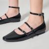 imageTrary Flat Shoes Women Square Toe Flats for Women ThreeStrap Metal Buckle Mary Jane Ballet Flats Comfortable Dressy Casual Slipon Work Daily Soft Flat ShoesBlack