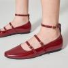 imageTrary Flat Shoes Women Square Toe Flats for Women ThreeStrap Metal Buckle Mary Jane Ballet Flats Comfortable Dressy Casual Slipon Work Daily Soft Flat ShoesWine Red