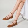 imageTrary Flat Shoes Women Square Toe Flats for Women ThreeStrap Metal Buckle Mary Jane Ballet Flats Comfortable Dressy Casual Slipon Work Daily Soft Flat ShoesSuede Brown