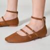 imageTrary Flat Shoes Women Square Toe Flats for Women ThreeStrap Metal Buckle Mary Jane Ballet Flats Comfortable Dressy Casual Slipon Work Daily Soft Flat ShoesSuede Brown