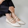 imageTrary Flats for Women Closed Pointed Toe Mary Jane Shoes Women Comfortable Slip on Ballet Flats Dressy Shoes Adjustable Strap PU Leather Mary Janes LoafersBeigewhite
