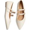 imageTrary Flats for Women Closed Pointed Toe Mary Jane Shoes Women Comfortable Slip on Ballet Flats Dressy Shoes Adjustable Strap PU Leather Mary Janes LoafersBeigewhite