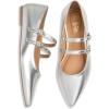 imageTrary Flats for Women Closed Pointed Toe Mary Jane Shoes Women Comfortable Slip on Ballet Flats Dressy Shoes Adjustable Strap PU Leather Mary Janes LoafersSilver