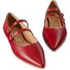 imageTrary Flats for Women Closed Pointed Toe Mary Jane Shoes Women Comfortable Slip on Ballet Flats Dressy Shoes Adjustable Strap PU Leather Mary Janes LoafersRed