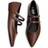imageTrary Flats for Women Closed Pointed Toe Mary Jane Shoes Women Comfortable Slip on Ballet Flats Dressy Shoes Adjustable Strap PU Leather Mary Janes LoafersDark Brown
