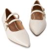 imageTrary Flats for Women Closed Pointed Toe Mary Jane Shoes Women Comfortable Slip on Ballet Flats Dressy Shoes Adjustable Strap PU Leather Mary Janes LoafersBeigewhite